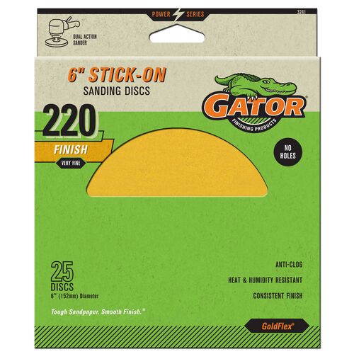 6" Dual Action Sander Stick-On Sanding Discs 25-Pack - 220 Grit