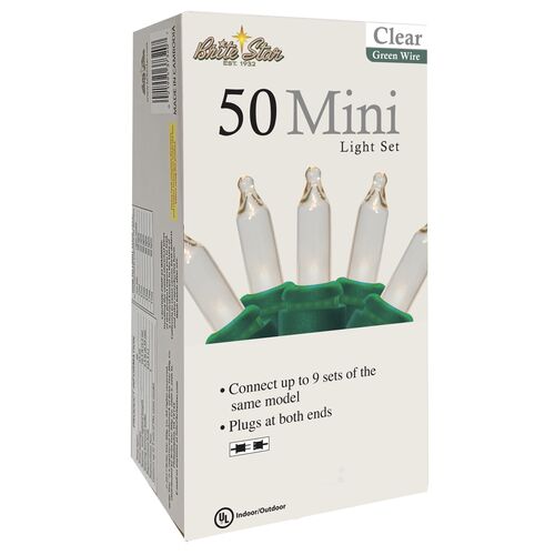 50-Count Mini Light Set in Clear/Green Wire