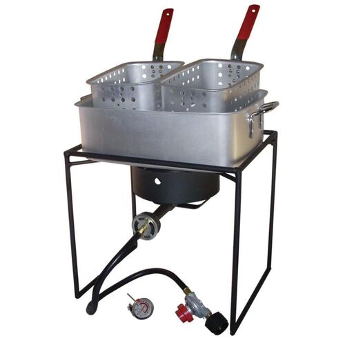 54000 BTU Propane Gas Outdoor Cooker with Rectangular Aluminum Fry Pan and Two Baskets