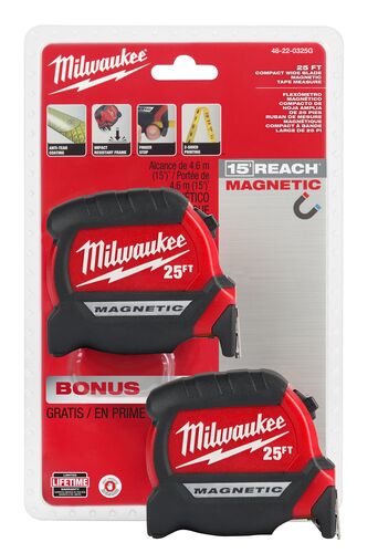 Compact Wide Blade Magnetic Tape Measure 2-Pack - 25'