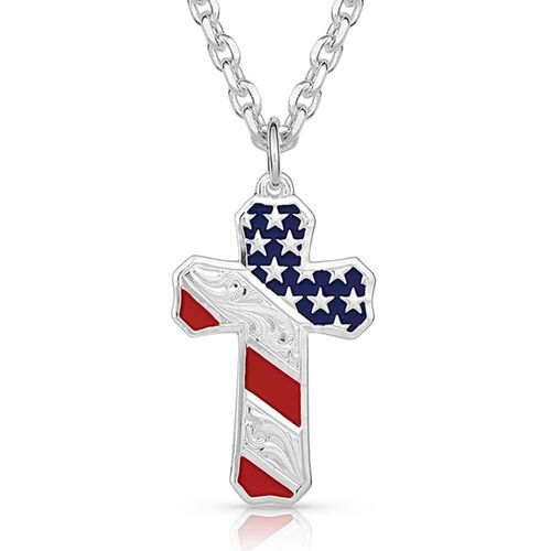 Born In the USA Patriotic Cross Necklace