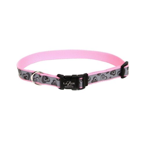 1'' x 18-26'' Pink New Hearts Reflective Adjustable Pet Collar