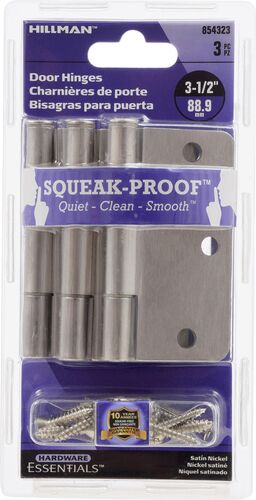 Hardware Essentials Squeak-Proof 1/4" Round Corner Door Hinge in Satin Nickel (3-1/2") 3 Pack