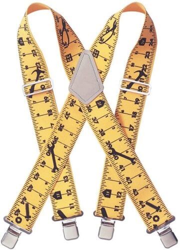 Heavy Duty Elastic Work Suspenders in Ruler Print