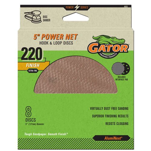 5" Power Net Hook & Loop Sanding Discs 8-Pack - 220 Grit