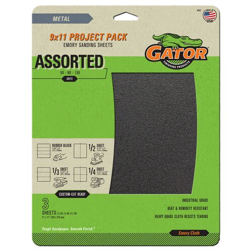 9" x 11" Project Pack Emory Sanding Sheets 3-Pack - Assorted Grits