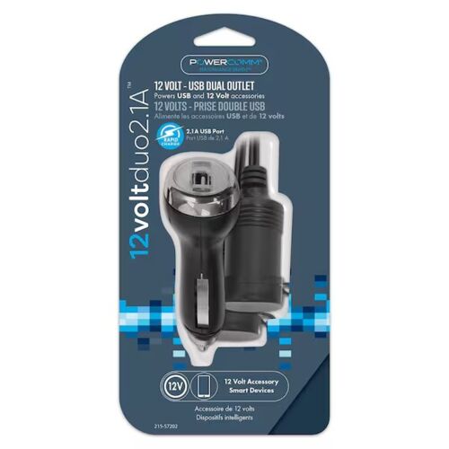 12V Outlet 2-Port Plug with 6" Leads & 2.1A USB