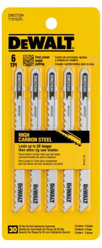 4" 6 TPI T-Shank Clean Wood Cutting Jigsaw Blade - 5 Count