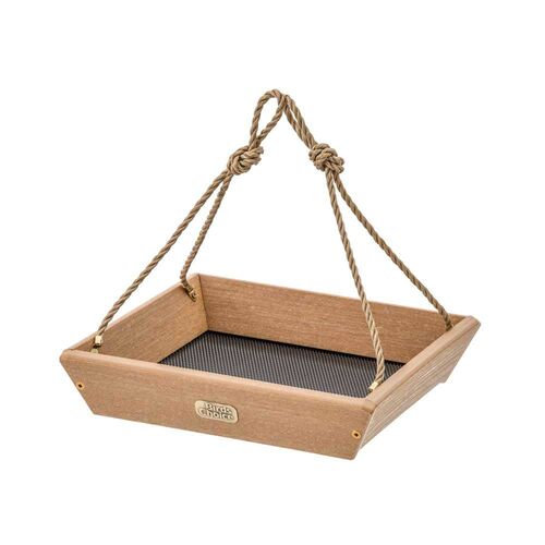 Hanging Tray Bird Feeder in Natural Teak Recycled Plastic