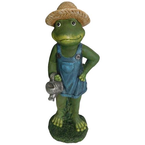 19" Watering Can Frog Garden Statue