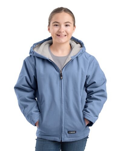 Girls' Sherpa-Lined Softstone Duck Hooded Jacket in Steel Blue