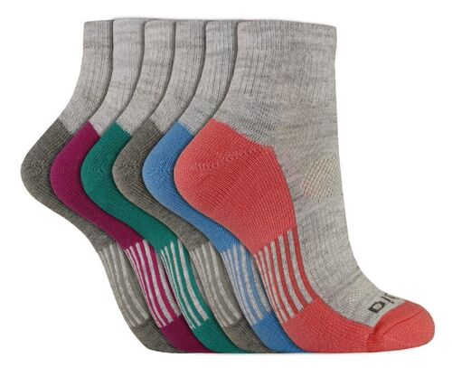 Women's Dri-Tech Quarter Socks in Grey Mix - 6-Pack