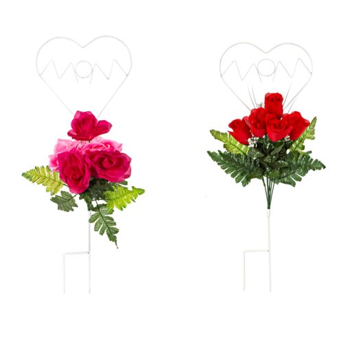 22" Mom Heart with Roses Stake - Assorted