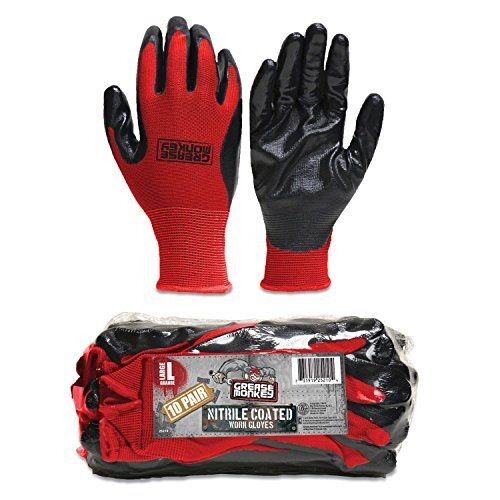 Red Nitrile Coated Work Gloves - Large 10 Pack