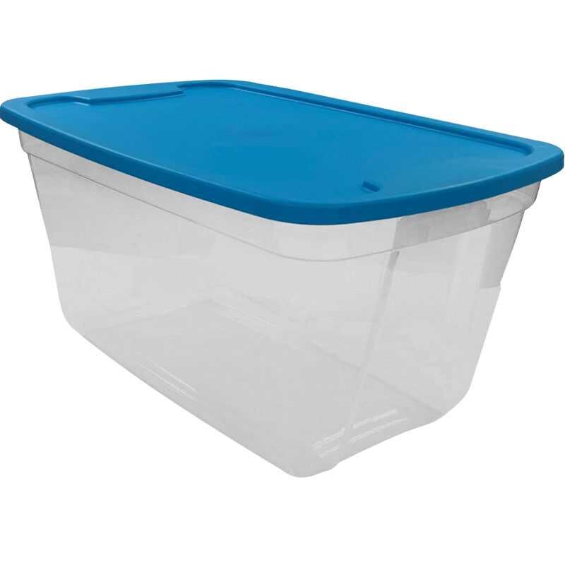 Edge Plastics 20 Gallon Clear With Blue Lid Storage Bin