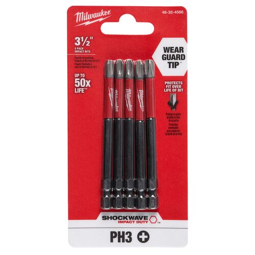 3-1/2" SHOCKWAVE Impact Phillips Bit 5-Pack - PH3
