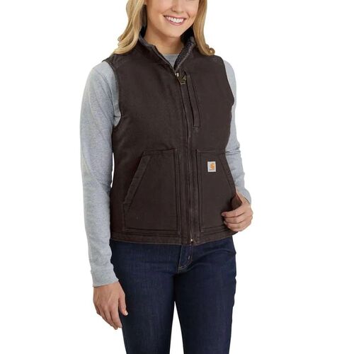 Women's Relaxed Fit Washed Duck Sherpa Lined Mock Neck Vest