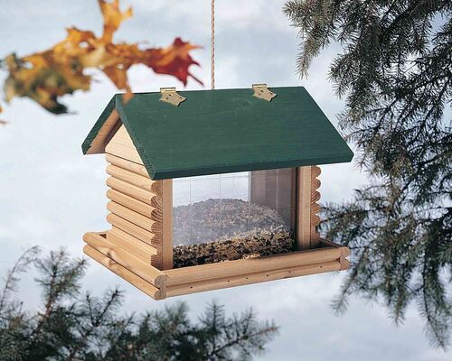Small Plastic Faux-Wood Log Cabin Bird Feeder