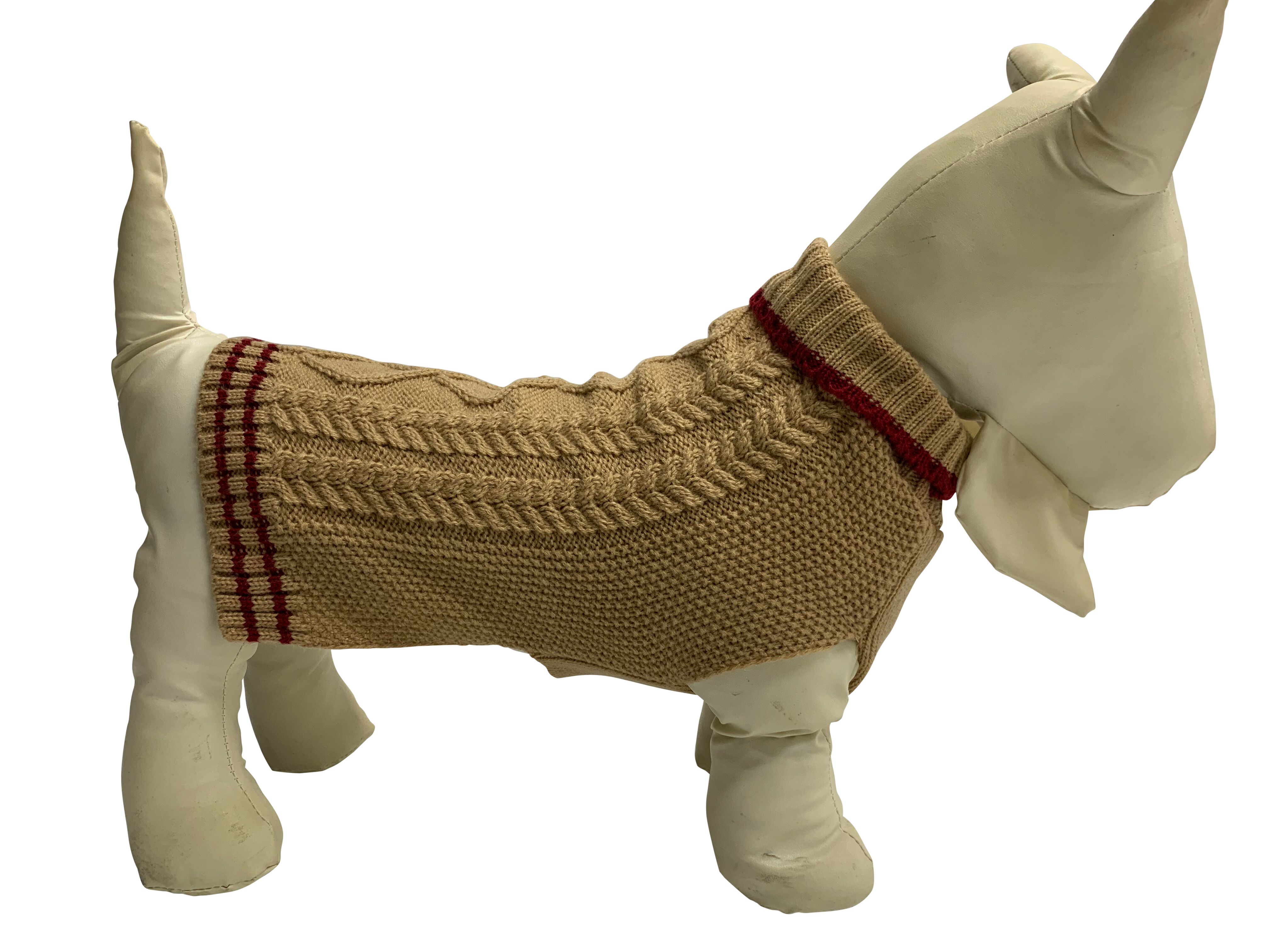 Pet Dog Beige With Red Sweater - S