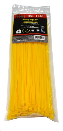 11.8" Standard Duty Cable Ties in Yellow - 100/pk