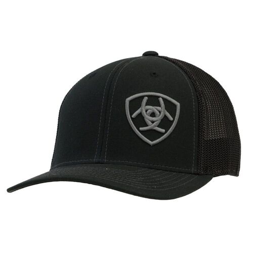 Men's Black with Grey Logo Mesh Snap Back Cap