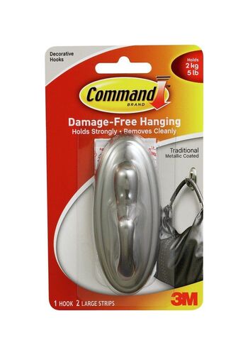 Command Brushed Nickel Large Traditional Hook & Strip Kit
