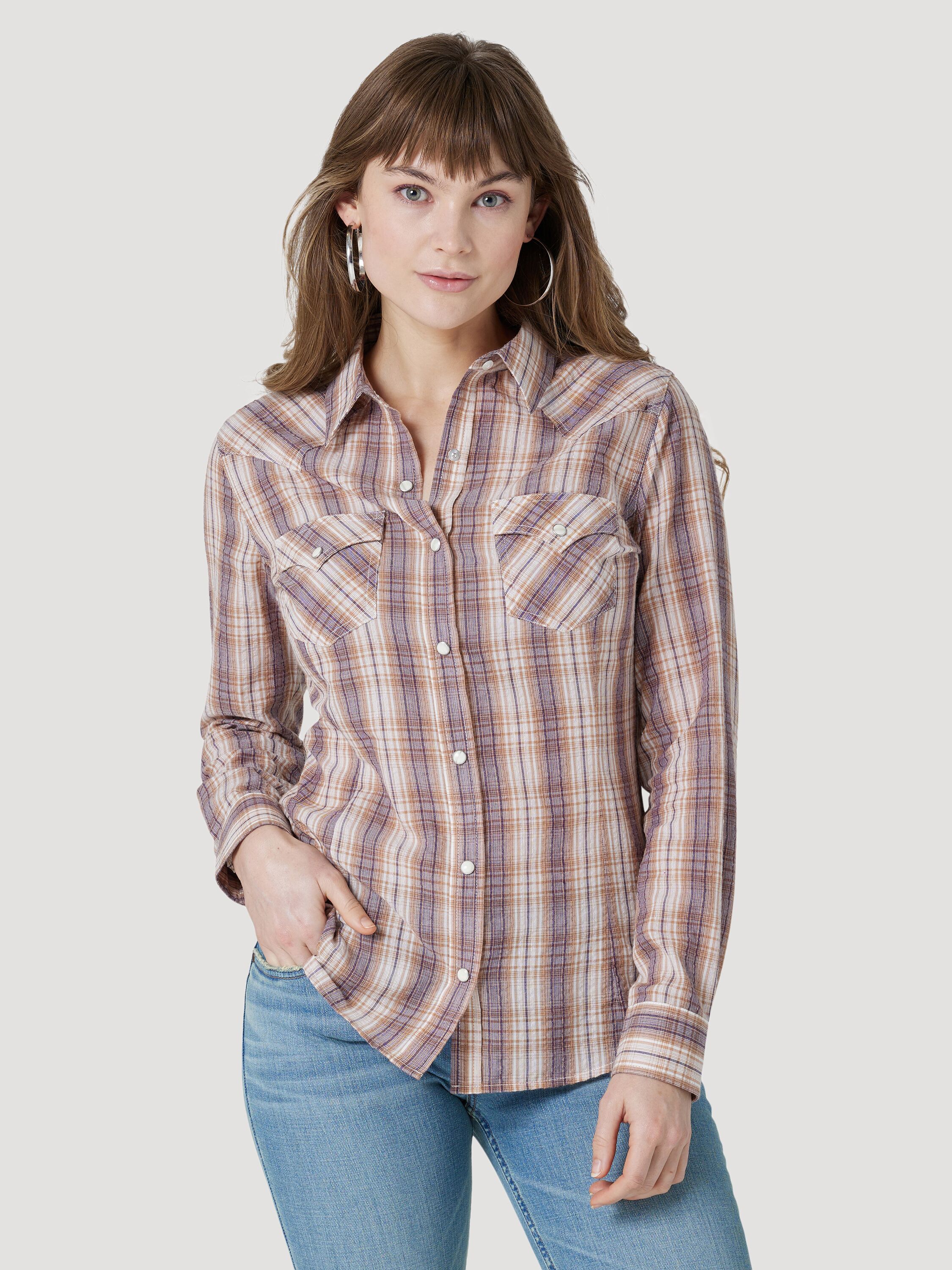 Women's Retro Long Sleeve Western Snap Shirt