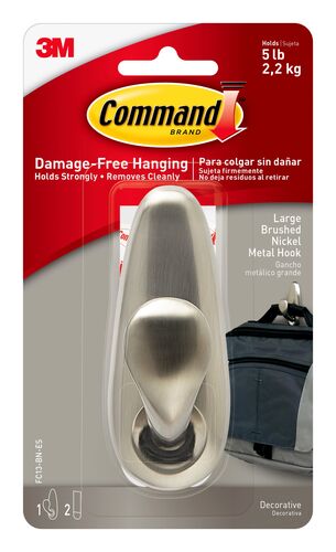 Command Brushed Nickel Large Forever Classic Single Hook w/ 2 Strips
