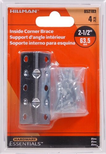 Hardware Essentials Zinc Corner Brace 4-Pack - 2-1/2" x 3/4"