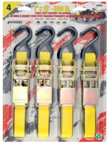 4-Pack Light Duty Ratchet Straps - 1" x 10'