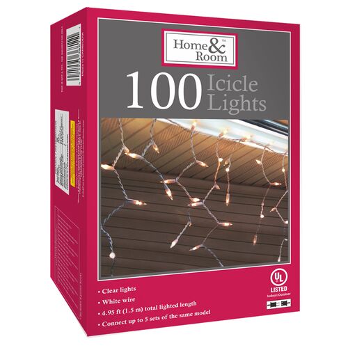 Home & Room 100-Count Icicle Lights in Clear