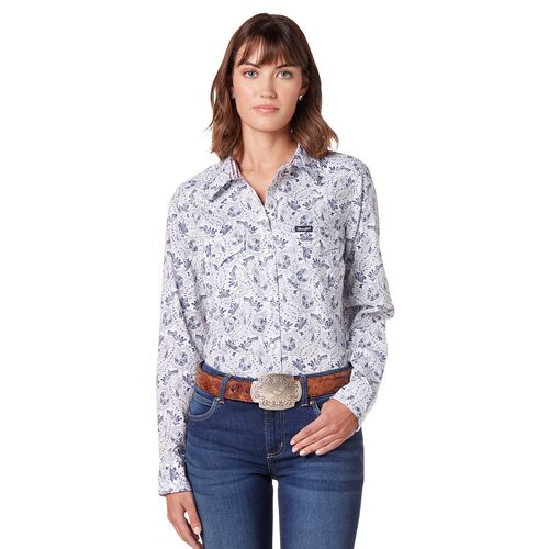 Women's All Occasion Western Snap Shirt in Blue Motif