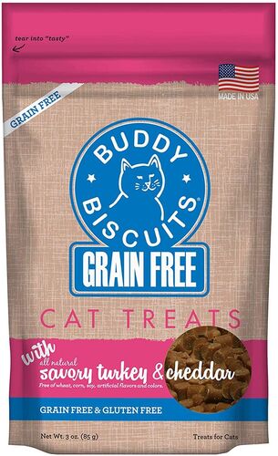 Buddy Biscuits Grain Free with Savory Turkey & Cheddar Cat Treats - 3 oz