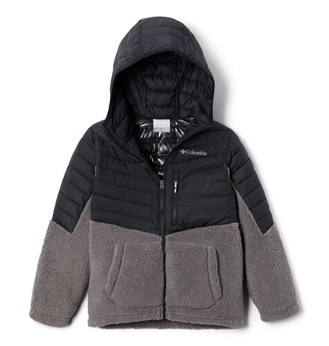Boys' Powder Lite Novelty Hooded Jacket in Black/City Grey