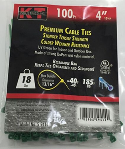 4" Ultra Light Duty Cable Ties in Green - 100/pk