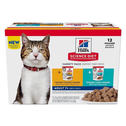 Adult Senior 7+ Tender Dinner Pouch 12 Ct - 2.8 oz Variety Pack Cat Food