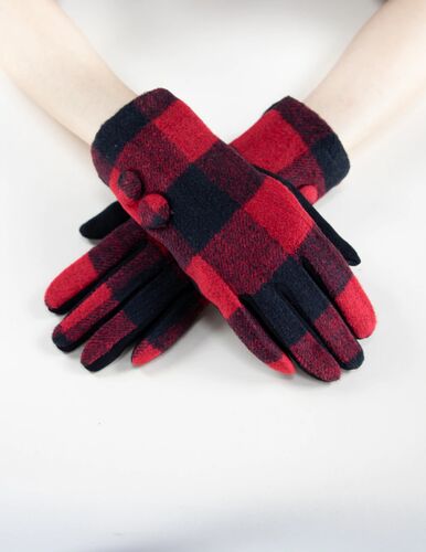 Women's Boxy 2 Button Flannel Gloves in Red