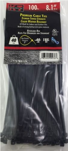 8.1" Light Duty Cable Ties in UV Black - 100/pk