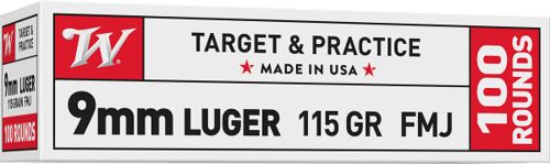 Target & Practice 9mm Luger 115 Grain FMJ Ammunition - 100 Rounds