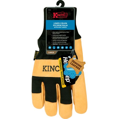 Lined Premium Grain Pigskin Palm Gloves with Knit Wrist