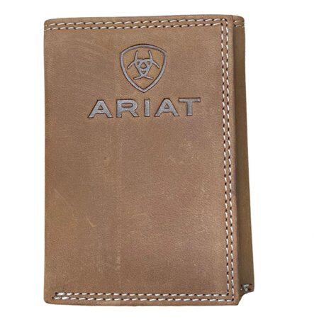 Men's Embossed Logo Trifold Wallet in Brown