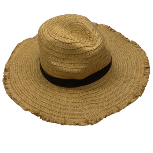 Straw Hat with Fringe Edge in tan