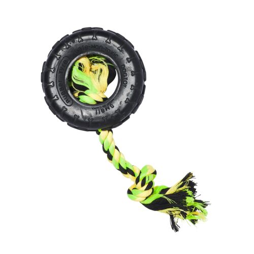 9" Tire With Rope Dog Toy