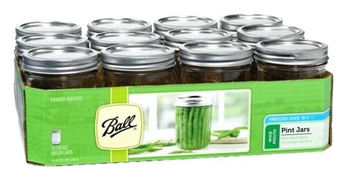 Wide Mouth Glass Mason Jars With Rings & Caps - Set of 12