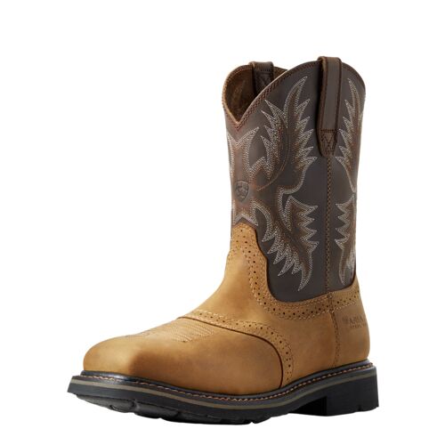 Men's Sierra Wide Square Toe Steel Toe Work Boot in Aged Bark