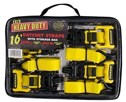 1-1/4" x 16' Rubber Handle Ratchet Straps With Zippered Storage Bag