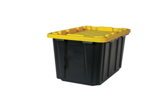 Heavy Duty 27 Gallon Tote with Snap Lid in Black/Yellow