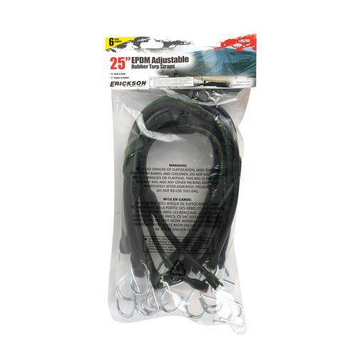 25" EPDM Adjustable Rubber Tarp Straps - 6-Pack
