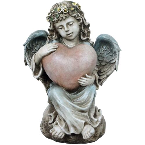 14" Angel with Heart Garden Statue