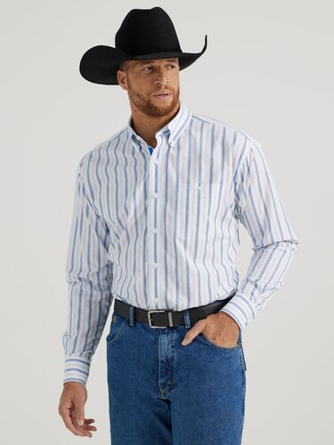 Men's George Strait Button Down One-Pocket Shirt in Smokey Stripes